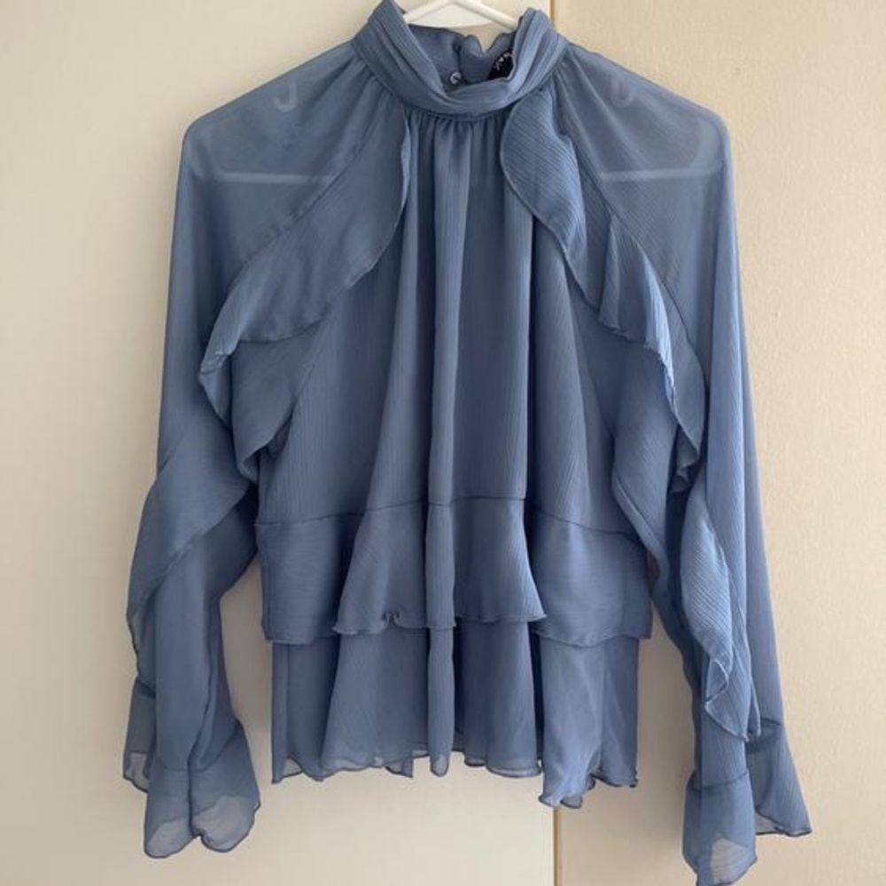 Blue Ruffled Blouse - Picture 1 of 3